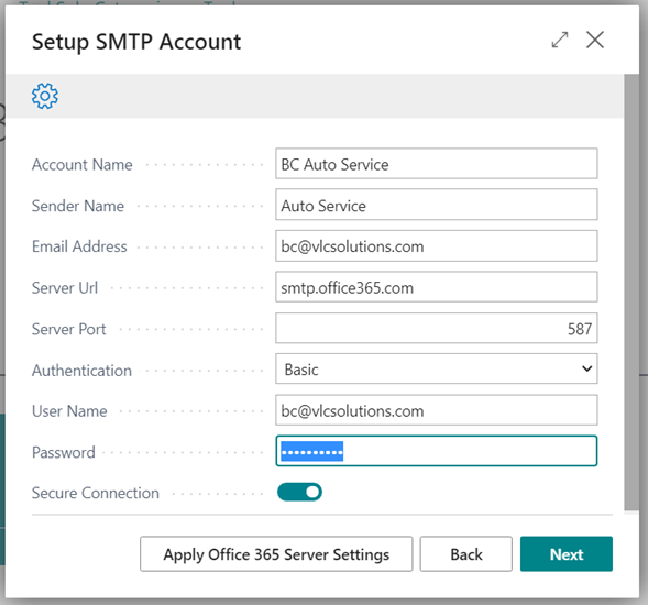 setup SMTP Account